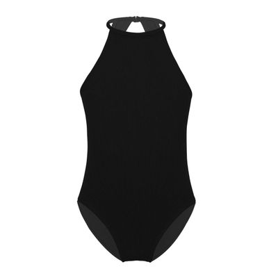 inlzdz Kids Girls One Piece Halter Sleeveless Key Hole Back Gymnastics Leotard Ballet Unitard Athletic Bodysuit Black 5-6