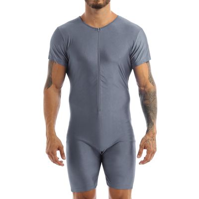 YOOJIA Men's One-Piece Short Sleeve Wrestling Singlet Sports Leotard Bodysuit Workout Unitard Gray XX-Large