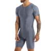 YOOJIA Men's One-Piece Short Sleeve Wrestling Singlet Sports Leotard Bodysuit Workout Unitard Gray XX-Large view 2