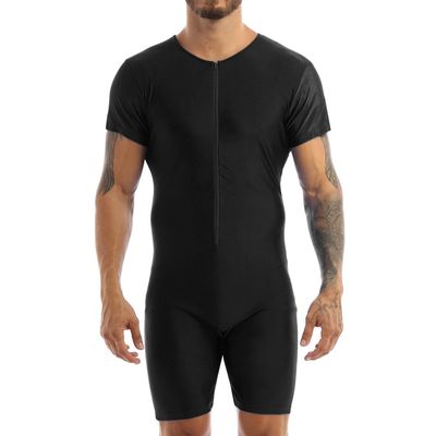YOOJIA Men's One-Piece Short Sleeve Wrestling Singlet Sports Leotard Bodysuit Workout Unitard Black X-Large