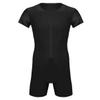 YOOJIA Men's One-Piece Short Sleeve Wrestling Singlet Sports Leotard Bodysuit Workout Unitard Black X-Large view 4