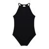 inlzdz Kids Girls One Piece Halter Sleeveless Key Hole Back Gymnastics Leotard Ballet Unitard Athletic Bodysuit Black 3-4 view 4