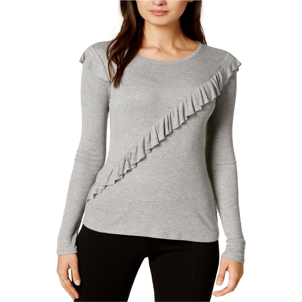 Maison Jules Womens Ruffle Basic T-Shirt, Grey, XX-Small