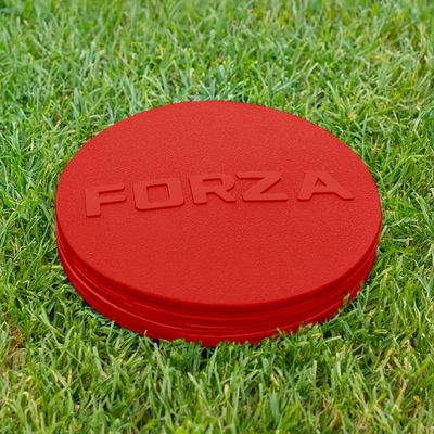 FORZA Flat Disc Markers | Colored Markers for Soccer Training & Outdoor Play - Mini & Standard Size Options (Mini (3.5in), Red)
