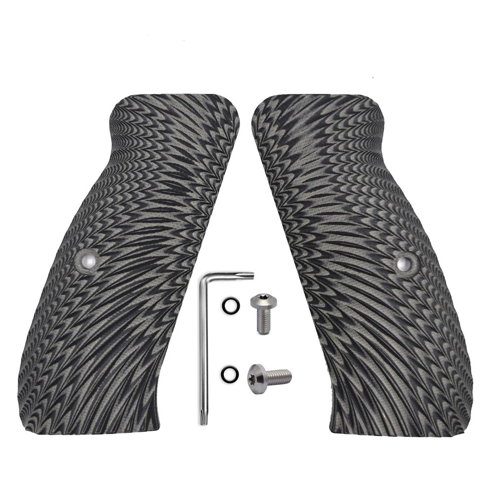 Guuun G10 CZ Grips for CZ 75 Full Size SP-01, Sunburst Texture - Gray/Black