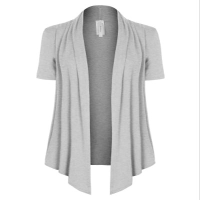 MixMatchy Women's Solid Jersey Knit Short Sleeve Open Front Draped Cardigan Heather Grey M