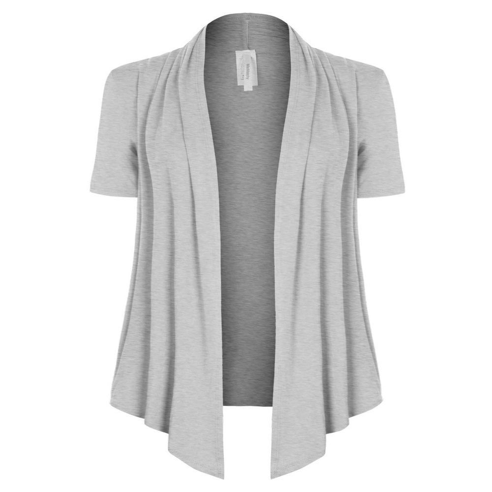 MixMatchy Women's Solid Jersey Knit Short Sleeve Open Front Draped Cardigan Heather Grey M