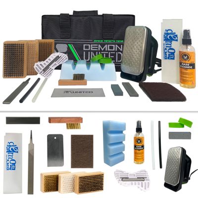 Demon Hyper Ski Tuning Kit & Snowboard Tune Kit with Iron, 1lb Wax Block & Base Cleaner and Elite X Ski and Snowboard Edge Tuner w/Side Edge Multi-Tool w/ 3 Diamond Files (with 2 pc Vise and Apron)