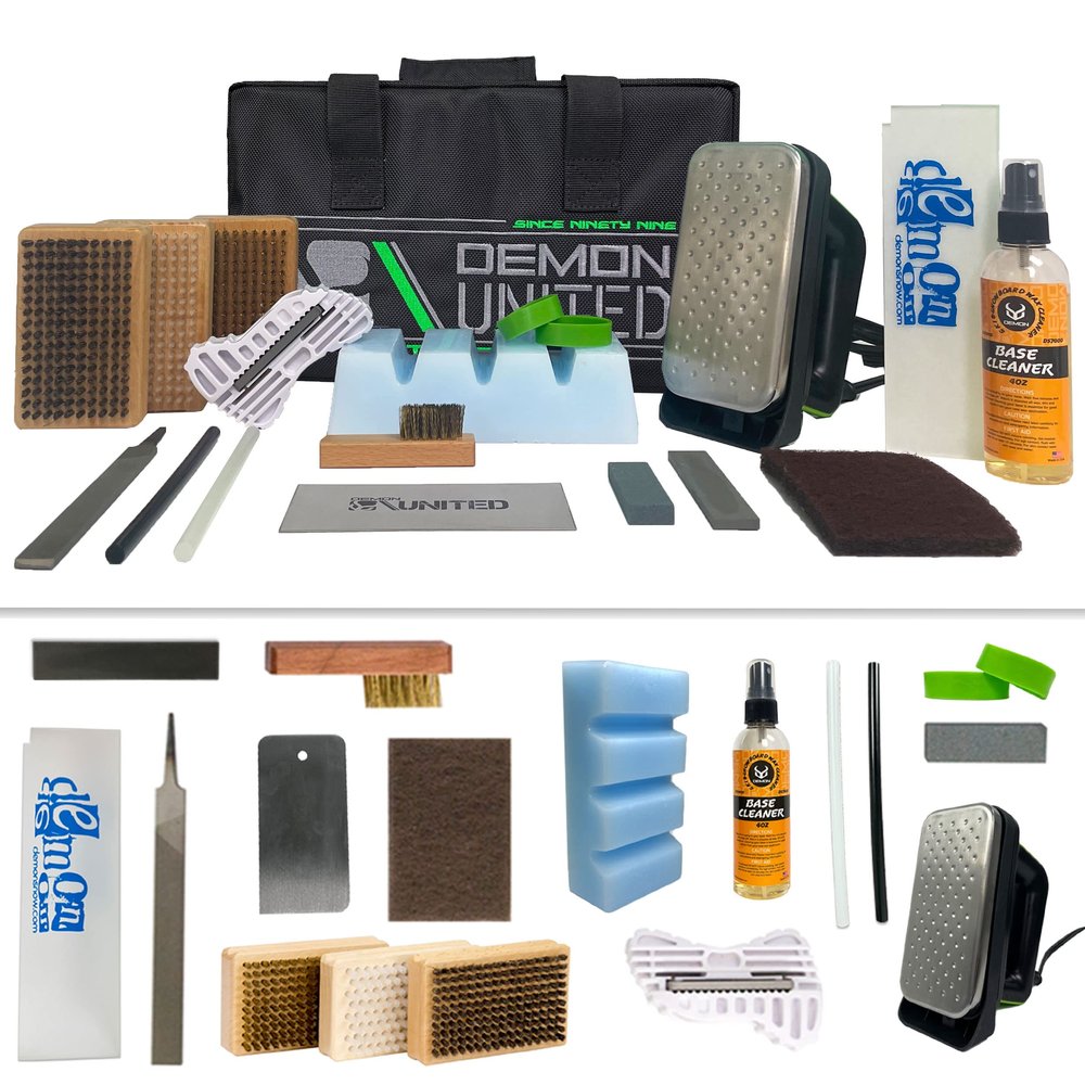Demon Hyper Ski Tuning Kit & Snowboard Tune Kit with Iron, 1lb Wax Block & Base Cleaner and Elite X Ski and Snowboard Edge Tuner w/Side Edge Multi-Tool w/ 3 Diamond Files (with 2 pc Vise and Apron)