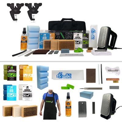 Demon Charger Ski and Snowboard Tuning Kit w/Iron, Premier Wax Package, Brush Kit, Base Cleaner, Apron & Elite X Ski & Snowboard Edge Tuner w/Side Edge Multi-Tool w/ 3 Diamond Files (with 2 Pc Vise)