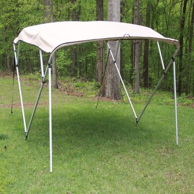 The VORTEX COMPANY TAN/Beige Square Tube Frame 4 Bow Pontoon/Deck Boat Bimini TOP 8' Long, 91-96" Wide