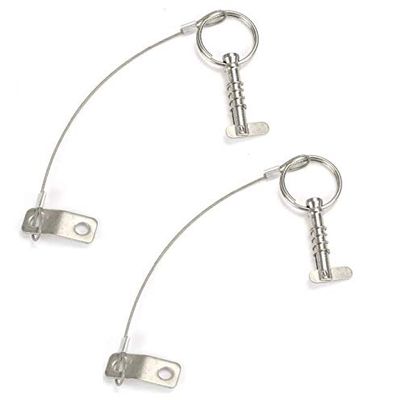 Marine Part Depot Two Stainless Bimini Top Pins w/Drop Cam & Spring 1/4" x 1" Grip - Lanyard Prevents Loss