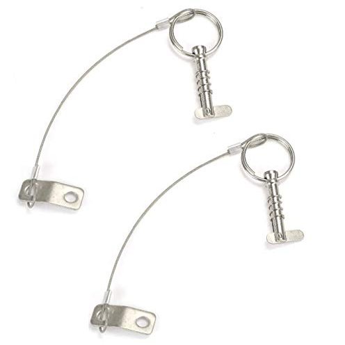 Marine Part Depot Two Stainless Bimini Top Pins w/Drop Cam & Spring 1/4" x 1" Grip - Lanyard Prevents Loss