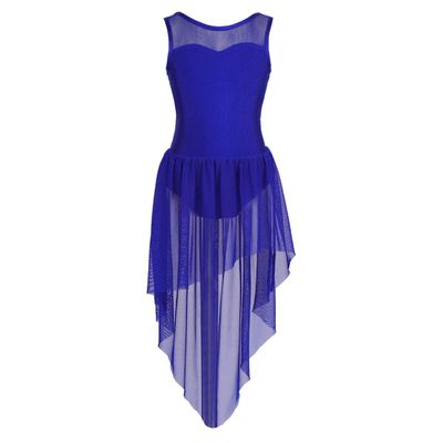 Freebily Kid Girls Floral Sequin Sleeveless Tank Leotard Modern Dance Contemporary Lyrical Dress Dancewear Costume Maxi Skirt Maxi Skirt Blue Mesh Splice 8