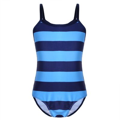ranrann Kids Girls One-Piece Swimsuit Striped Swimwear Quick Dry Bathing Suit Beachwear Navy Blue&Sky Blue 4