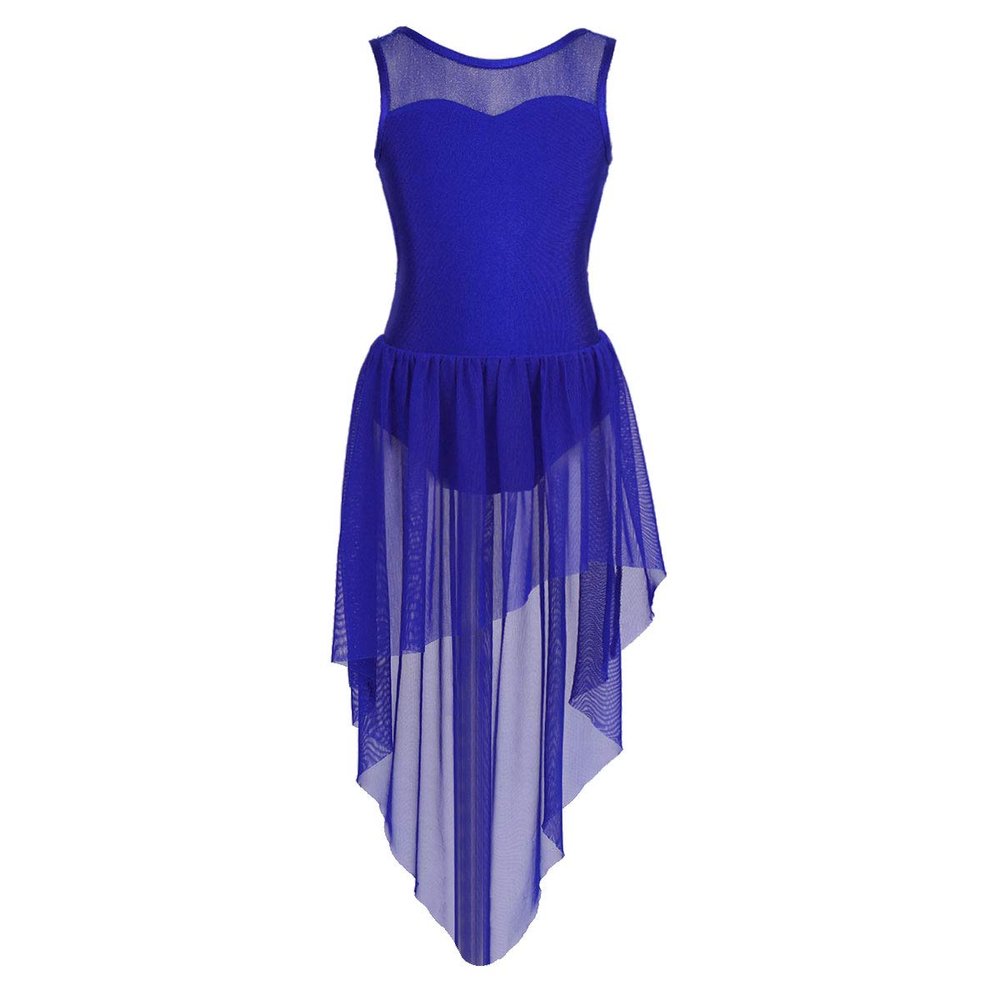 Freebily Kid Girls Floral Sequin Sleeveless Tank Leotard Modern Dance Contemporary Lyrical Dress Dancewear Costume Maxi Skirt Maxi Skirt Blue Mesh Splice 6