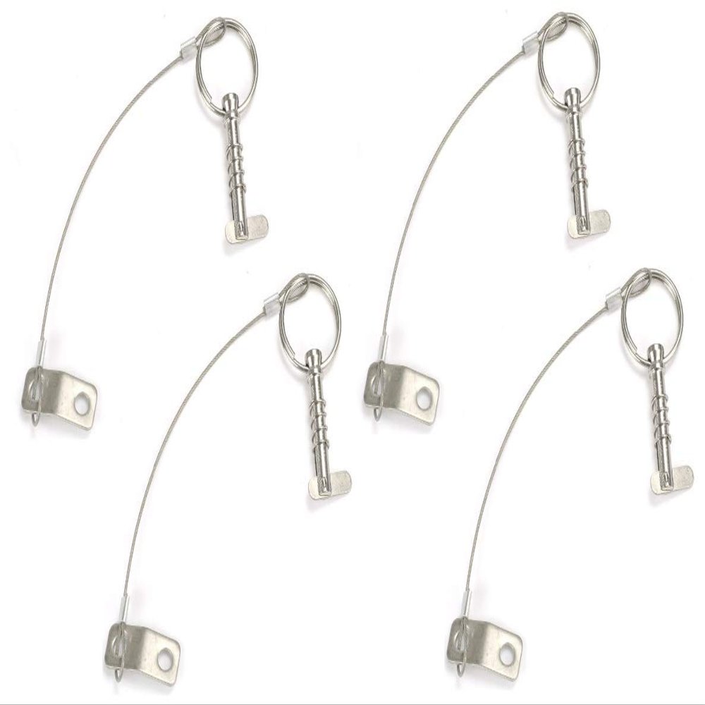 Marine Part Depot Four Stainless Bimini Top Pins w/Drop Cam & Spring 1/4" x 1" Grip - Lanyard Prevents Loss