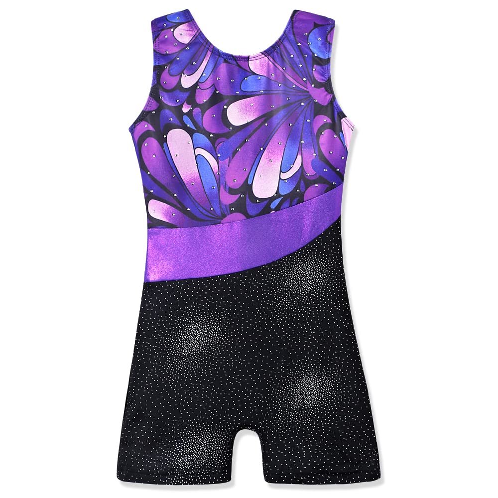 HOZIY Gymnastics Leotards for Girls 3t 4t Purple Toddlers Shiny Sparkles With Shorts