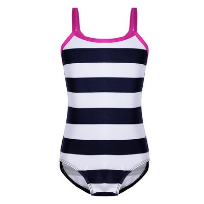 ranrann Kids Girls One-Piece Swimsuit Striped Swimwear Quick Dry Bathing Suit Beachwear Dark Navy 4