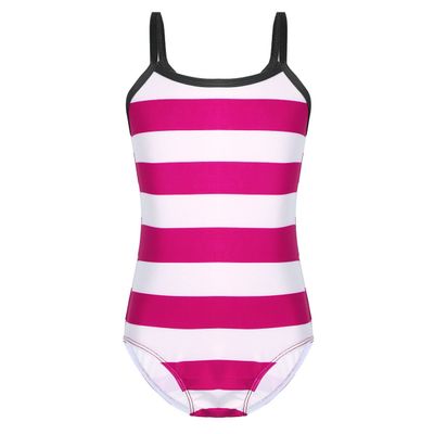 ranrann Kids Girls One-Piece Swimsuit Striped Swimwear Quick Dry Bathing Suit Beachwear Hot Pink 2