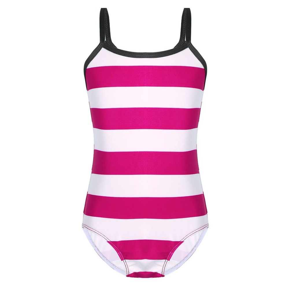 ranrann Kids Girls One-Piece Swimsuit Striped Swimwear Quick Dry Bathing Suit Beachwear Hot Pink 2