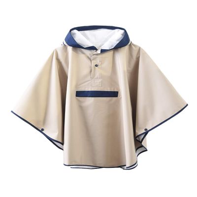 Hiheart Girls Waterproof Rain Poncho Hooded Packable Raincoat Beige M