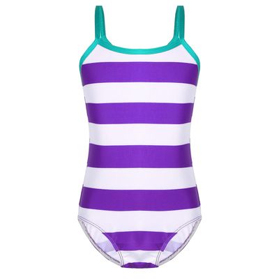 ranrann Kids Girls One-Piece Swimsuit Striped Swimwear Quick Dry Bathing Suit Beachwear Purple 4