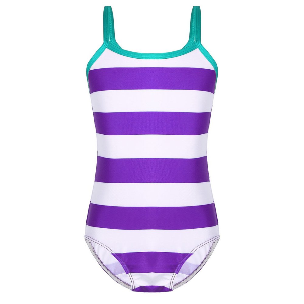ranrann Kids Girls One-Piece Swimsuit Striped Swimwear Quick Dry Bathing Suit Beachwear Purple 4