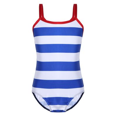 ranrann Kids Girls One-Piece Swimsuit Striped Swimwear Quick Dry Bathing Suit Beachwear Blue 4