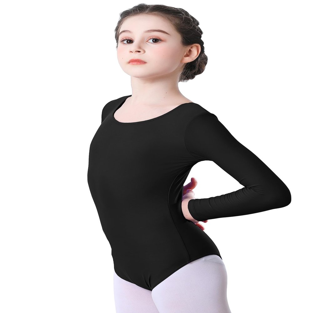 Aoylisey Girls' Team Basic Long Sleeve Leotard Gymnastics Ballet Dance Costumes for Kids(Black, S)