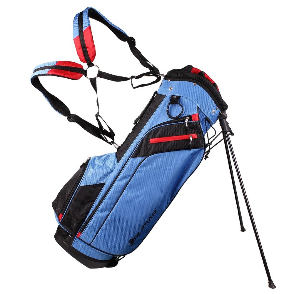 Orlimar SRX 7.4 Golf Stand Bag, Blue/Red Lightweight Golf Club Bag for Men & Women with 7 Way Divider Top 4 Zippered Pockets Rain Hood Cover Padded Double Carry Strap