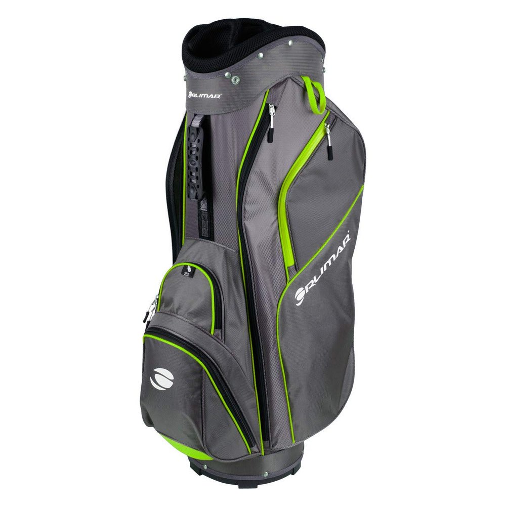 Orlimar CRX 14.6 Golf Cart Bag, Charcoal/Lime Lightweight Golf Club Bag for Men with Cooler Pocket Built in 14 Way Divider Top 6 Zippered Pockets Rain Hood Cover Padded Double Carry Strap