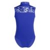 dPois Kids Girls Turtleneck Ballet Dance Leotard Floral Lace Dance Bodysuit Cutout Back Leotard One Piece Unitard Blue (Lace) 9-10 view 1