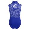dPois Kids Girls Turtleneck Ballet Dance Leotard Floral Lace Dance Bodysuit Cutout Back Leotard One Piece Unitard Blue (Lace) 9-10 view 2