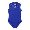 dPois Kids Girls Turtleneck Ballet Dance Leotard Floral Lace Dance Bodysuit Cutout Back Leotard One Piece Unitard Blue (Lace) 9-10 view 3