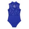 dPois Kids Girls Turtleneck Ballet Dance Leotard Floral Lace Dance Bodysuit Cutout Back Leotard One Piece Unitard Blue (Lace) 9-10 view 4