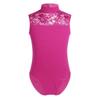 dPois Kids Girls Turtleneck Ballet Dance Leotard Floral Lace Dance Bodysuit Cutout Back Leotard One Piece Unitard Rose Red (Lace) 5-6 view 1