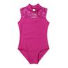 dPois Kids Girls Turtleneck Ballet Dance Leotard Floral Lace Dance Bodysuit Cutout Back Leotard One Piece Unitard Rose Red (Lace) 11-12 view 3
