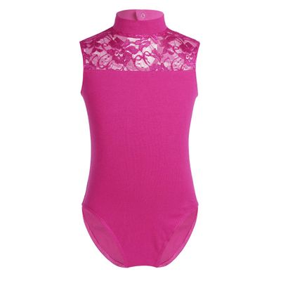 dPois Kids Girls Turtleneck Ballet Dance Leotard Floral Lace Dance Bodysuit Cutout Back Leotard One Piece Unitard Rose Red (Lace) 13-14