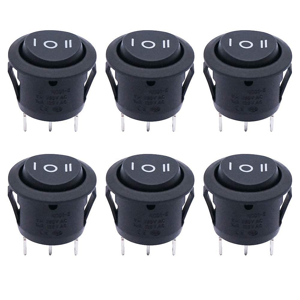 Twidec/6Pcs Rocker Switch 3 Pins 3 Position ON/Off/ON AC 6A/125V 10A/250V SPDT Car Boat Black Rocker Switch Toggle KCD1-5-103