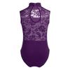dPois Kids Girls Turtleneck Ballet Dance Leotard Floral Lace Dance Bodysuit Cutout Back Leotard One Piece Unitard Purple (Lace) 9-10 view 2