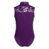 dPois Kids Girls Turtleneck Ballet Dance Leotard Floral Lace Dance Bodysuit Cutout Back Leotard One Piece Unitard Purple (Lace) 11-12 view 1