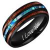 CROWNAL 8mm Rare Koa Wood and Abalone Shell Inlay Balck Tungsten Carbide Ring Men Women Wedding Band Engraved I Love You Size 7 to 17 (8mm,9.5) view 1