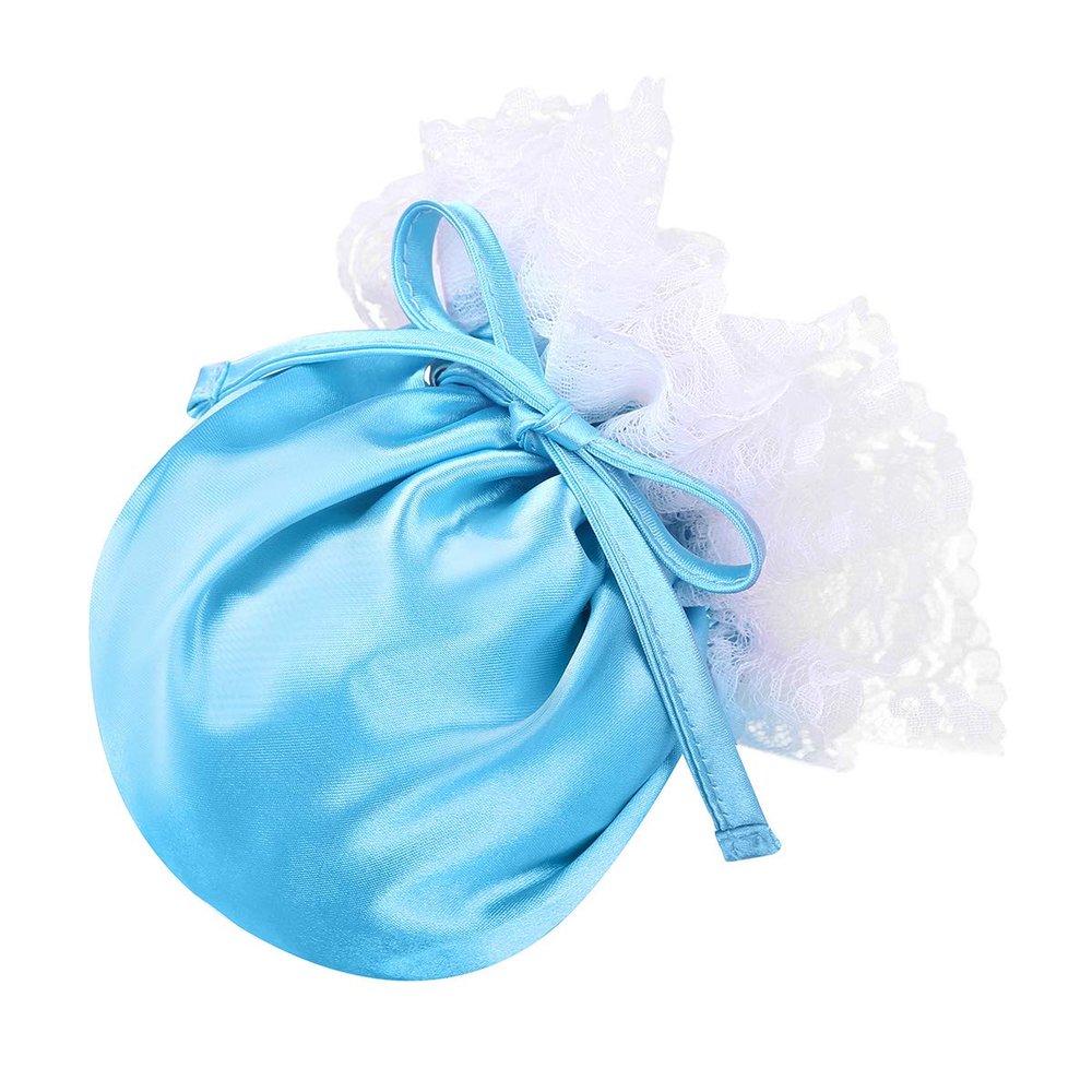ACSUSS Men's Shiny Satin Frilly Drawstring Pouch Ruffle C-String Sissy Lingerie Underwear Blue One Size