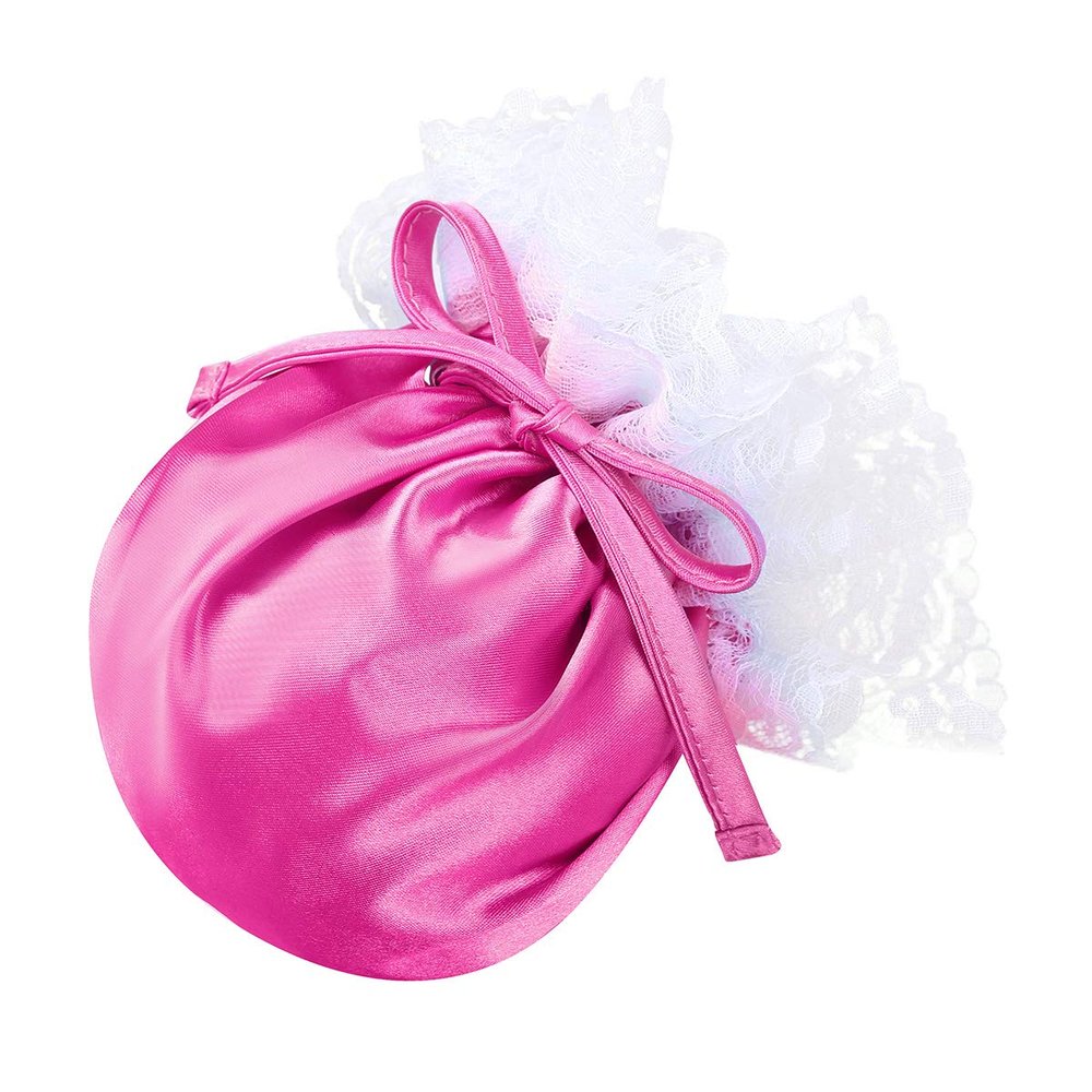 ACSUSS Men's Shiny Satin Frilly Drawstring Pouch Ruffle C-String Sissy Lingerie Underwear Rose One Size