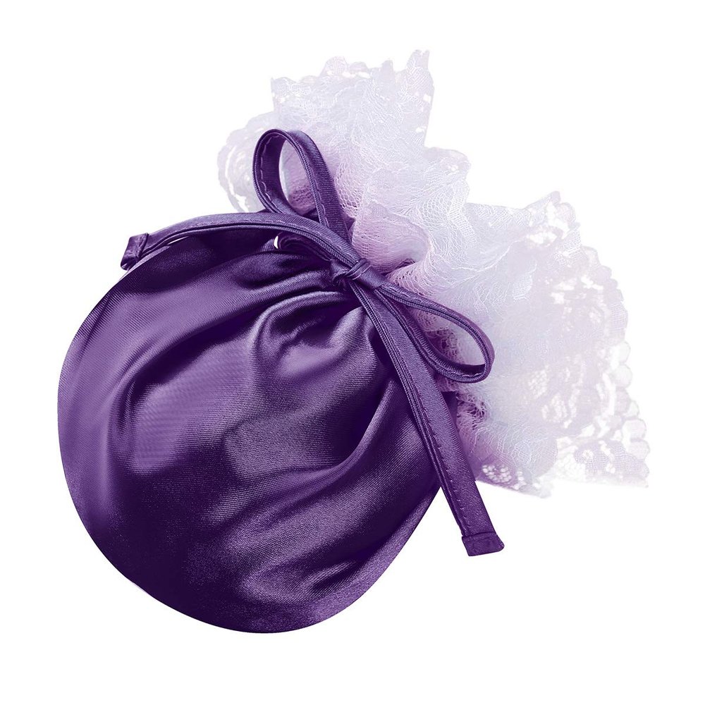 ACSUSS Men's Shiny Satin Frilly Drawstring Pouch Ruffle C-String Sissy Lingerie Underwear Purple One Size