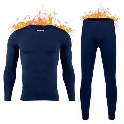 HEROBIKER Mens Thermal Underwear Set Skiing Winter Warm Base Layers Tight Long Johns Top & Bottom Set with Fleece Lined Blue XL