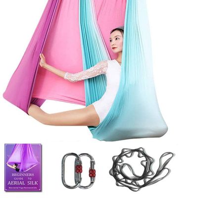 Aerial Yoga Hammock L:5M W:2.8M Aerial Pilates Silk Yoga Swing Set with 2000 Ibs Load Include Daisy Chain, Pose Guide