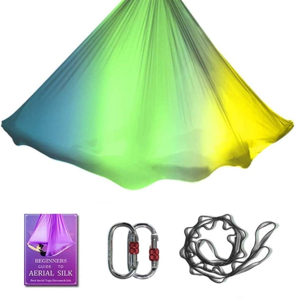 Aerial Yoga Hammock L:5M W:2.8M Aerial Pilates Silk Yoga Swing Set with 2000 Ibs Load Include Daisy Chain, Pose Guide