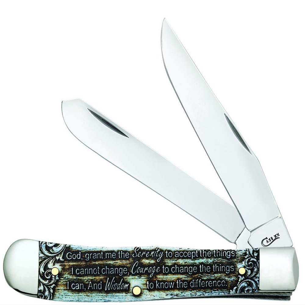 Case WR XX Pocket Knife Serenity Prayer Trapper Natural Bone Color Wash Item #38822 - (6254 SS) - Length Closed: 4 1/8 Inches